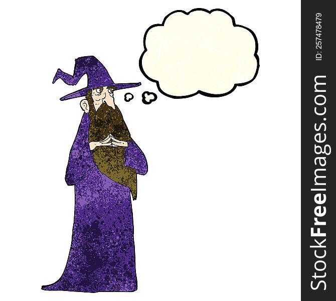 Cartoon Old Wizard With Thought Bubble