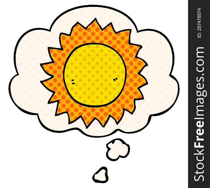Cartoon Sun And Thought Bubble In Comic Book Style