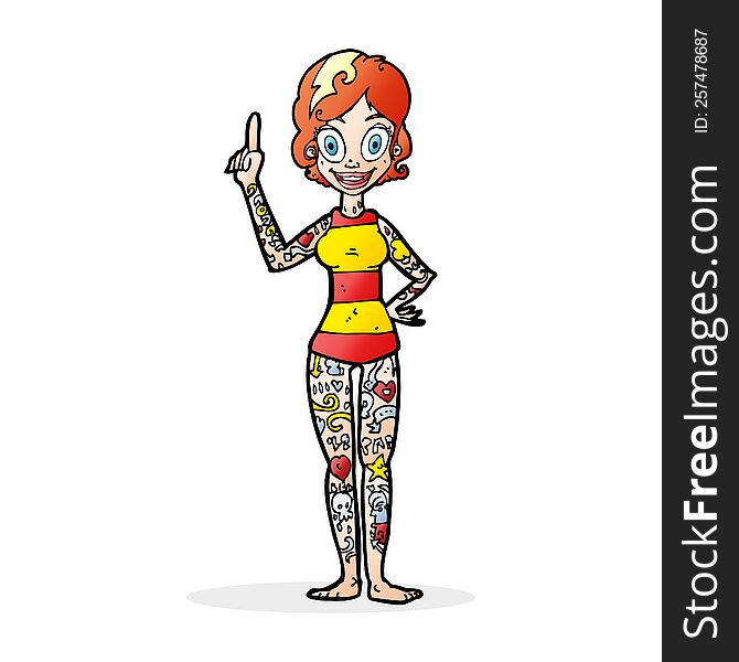 cartoon woman covered in tattoos