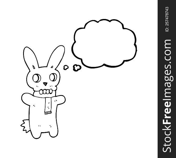 freehand drawn thought bubble cartoon spooky skull rabbit