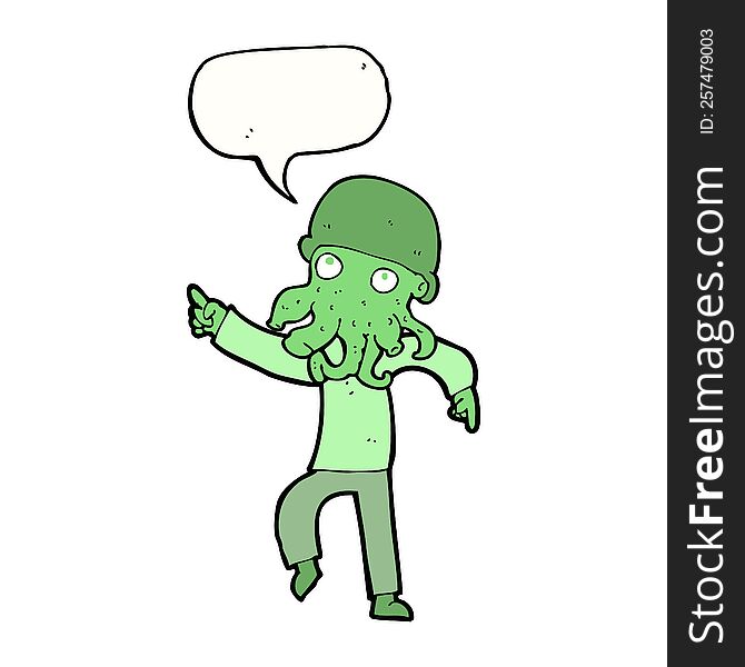 Cartoon Alien Man Dancing With Speech Bubble