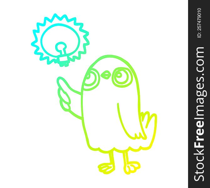 cold gradient line drawing of a cartoon bird with great idea
