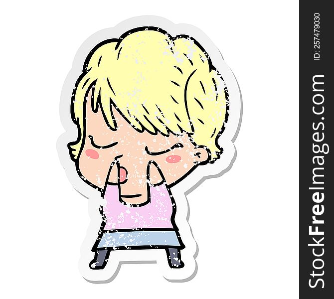 Distressed Sticker Of A Cartoon Woman With Eyes Shut