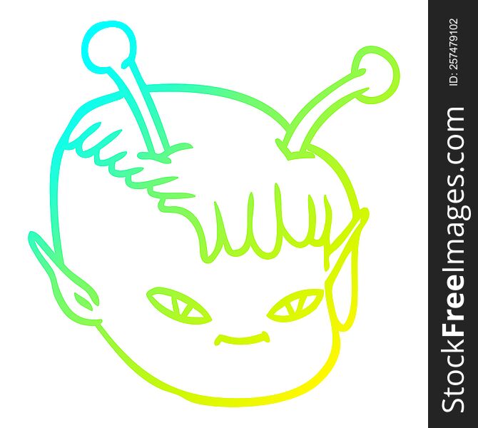 Cold Gradient Line Drawing Cartoon Alien Space Girl Face