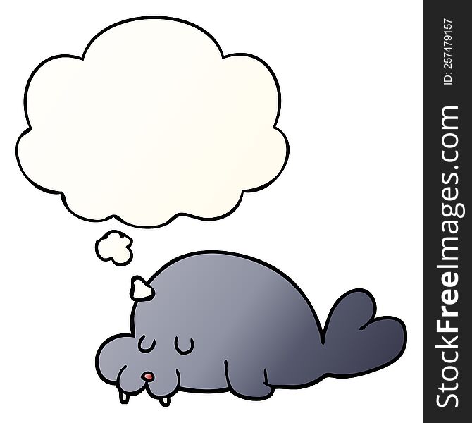 Cartoon Walrus And Thought Bubble In Smooth Gradient Style