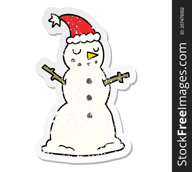 Distressed Sticker Of A Cartoon Christmas Snowman