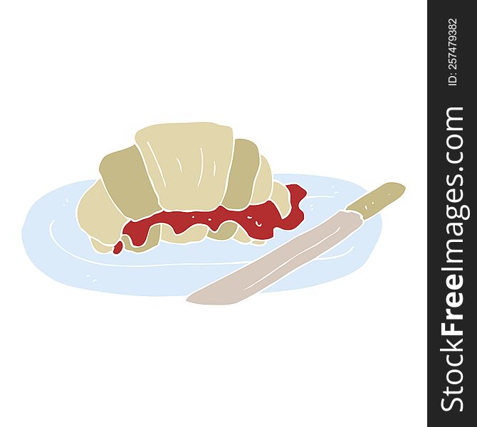 Flat Color Illustration Of A Cartoon Croissant
