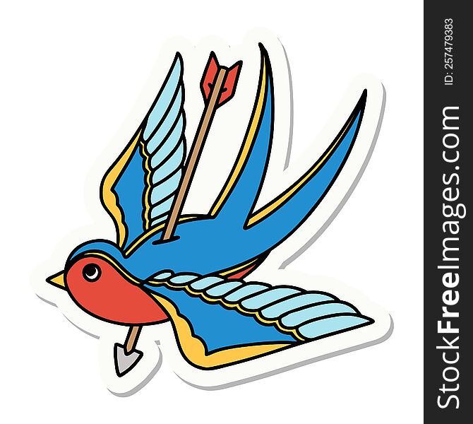 Tattoo Style Sticker Of A Swallow Pieced By Arrow