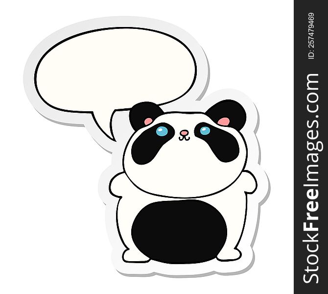 cartoon panda with speech bubble sticker. cartoon panda with speech bubble sticker
