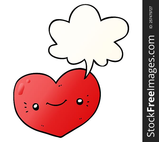 Heart Cartoon Character And Speech Bubble In Smooth Gradient Style