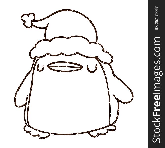 Christmas Penguin Charcoal Drawing