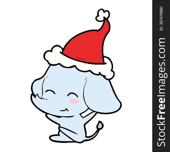Cute Line Drawing Of A Elephant Wearing Santa Hat