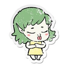 Distressed Sticker Of A Shy Cartoon Elf Girl Royalty Free Stock Photography