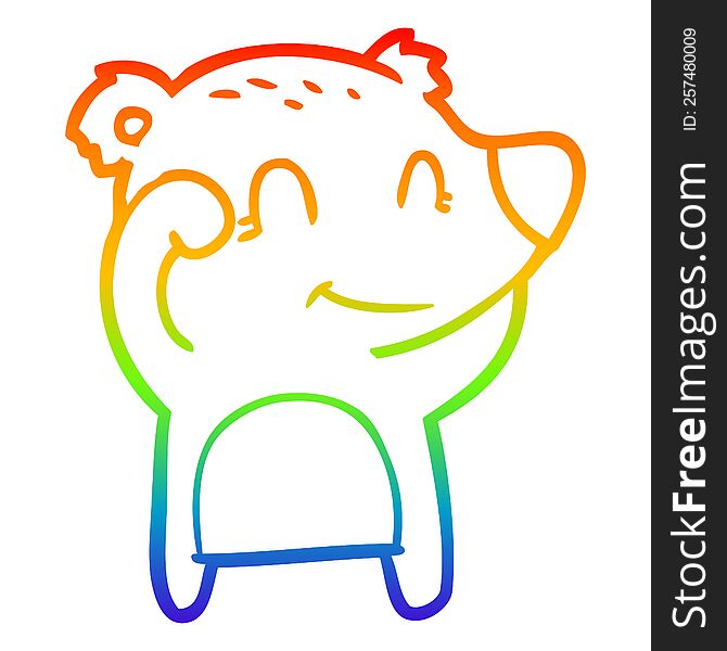 Rainbow Gradient Line Drawing Tired Smiling Bear Cartoon