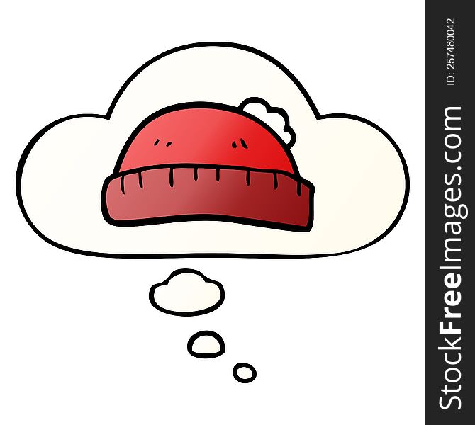 Cartoon Woolly Hat And Thought Bubble In Smooth Gradient Style