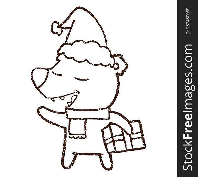 Christmas Bear Charcoal Drawing