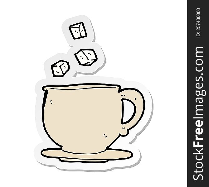 Sticker Of A Cartoon Teacup With Sugar Cubes