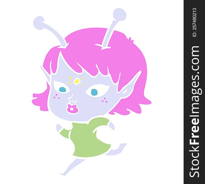 Pretty Flat Color Style Cartoon Alien Girl Running