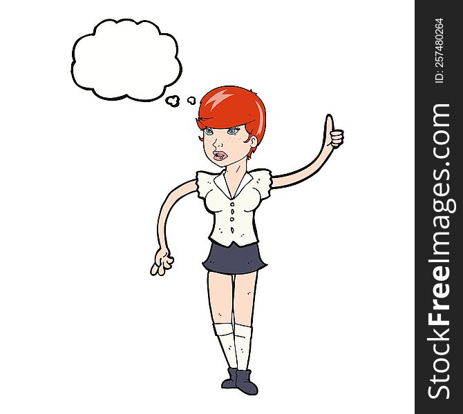 Cartoon Pretty Girl Asking Question With Thought Bubble