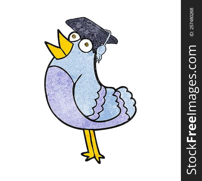 freehand textured cartoon bird wearing graduation cap