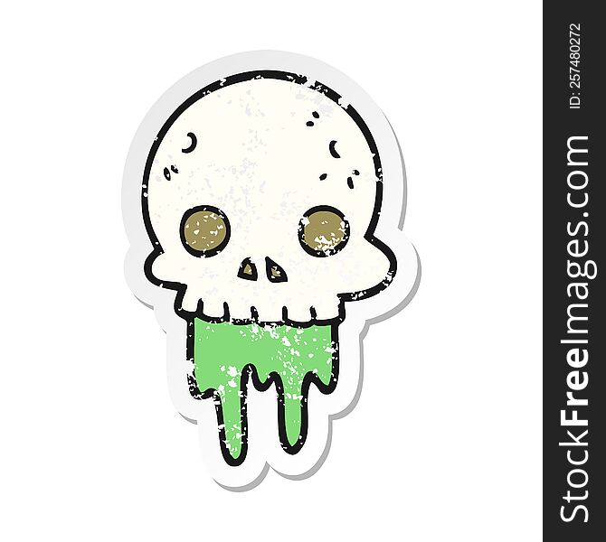 distressed sticker of a cartoon spooky halloween skull
