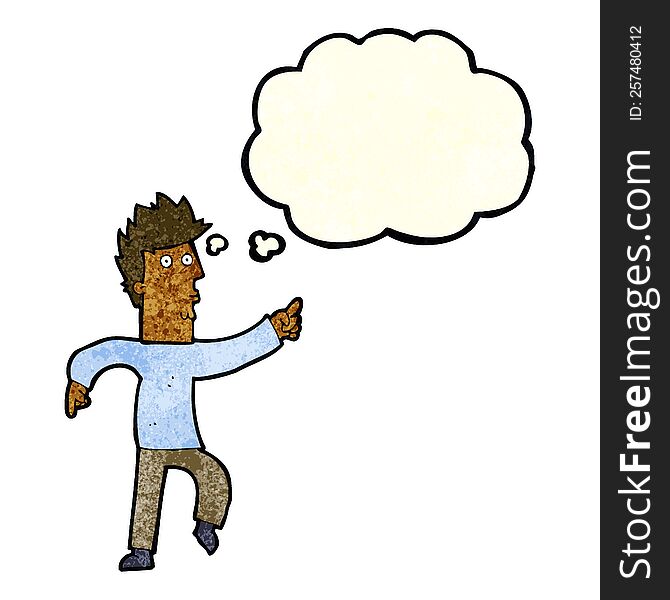 Cartoon Worried Man Pointing With Thought Bubble