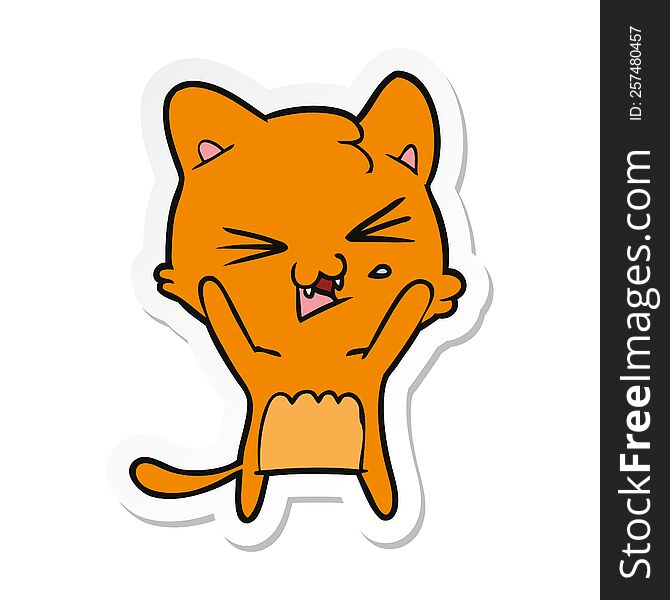 sticker of a cartoon hissing cat