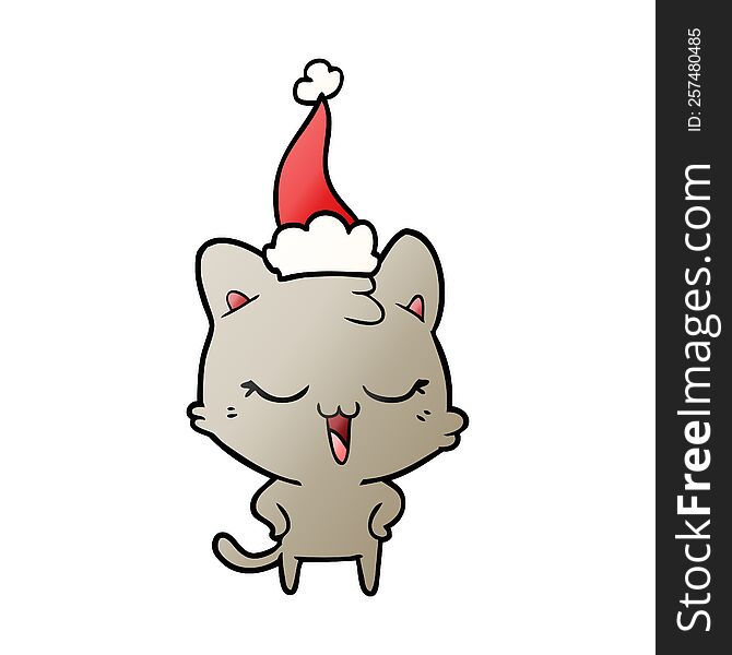Happy Gradient Cartoon Of A Cat Wearing Santa Hat
