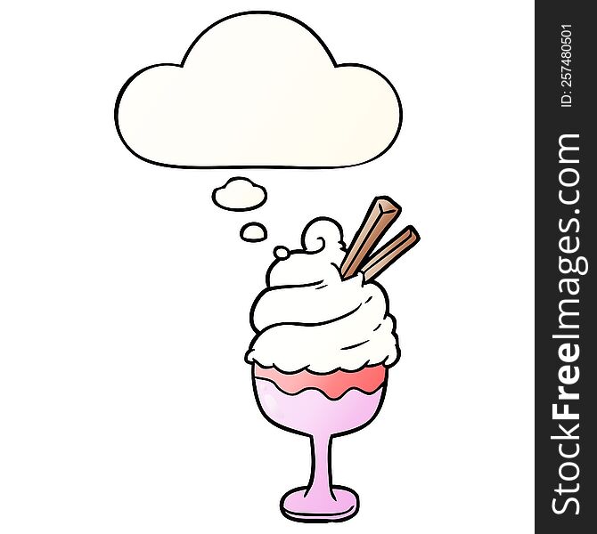 cartoon ice cream with thought bubble in smooth gradient style