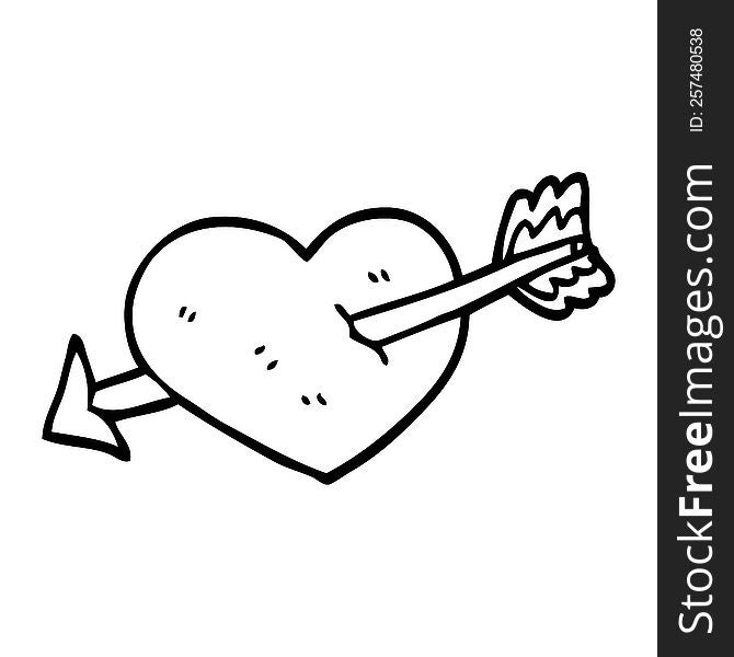 line drawing cartoon heart shot through with arrow