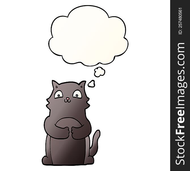 Cartoon Cat And Thought Bubble In Smooth Gradient Style
