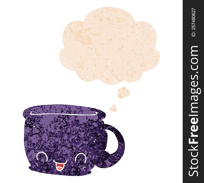 Cartoon Cup Of Coffee And Thought Bubble In Retro Textured Style