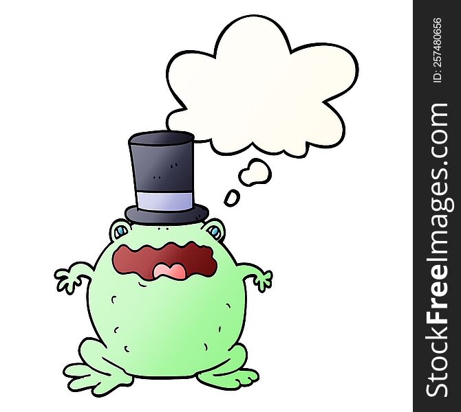 cartoon toad wearing top hat with thought bubble in smooth gradient style