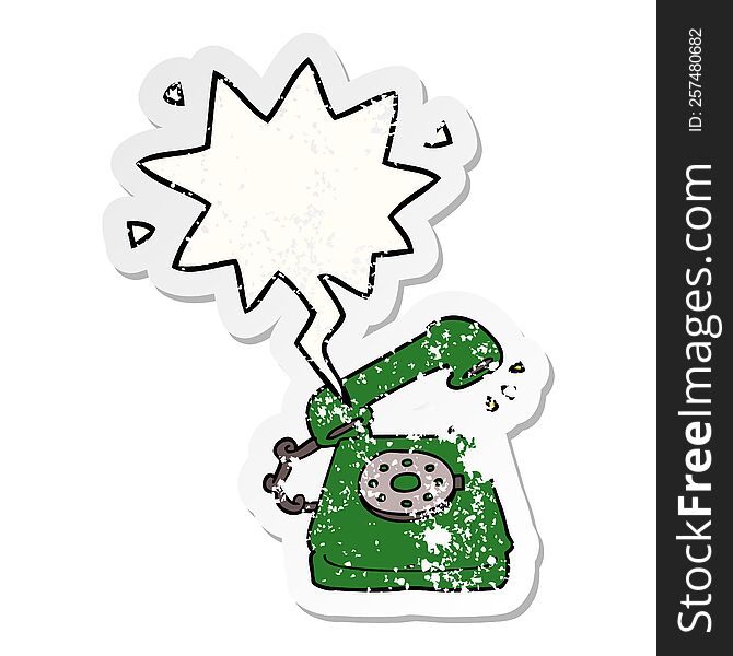 Cartoon Old Telephone And Speech Bubble Distressed Sticker