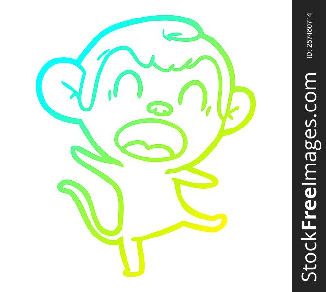 cold gradient line drawing of a shouting cartoon monkey dancing