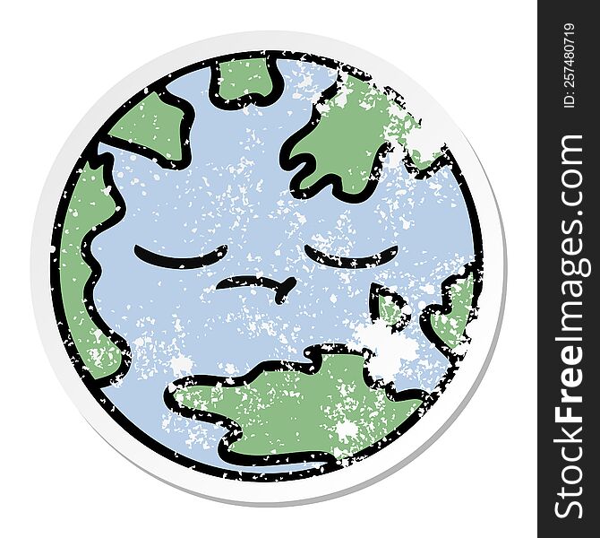 Distressed Sticker Of A Cute Cartoon Planet Earth