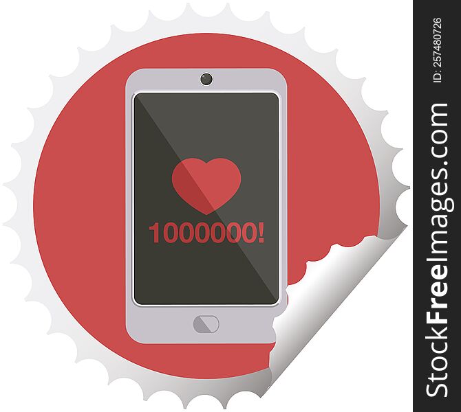 mobile phone showing 1000000 likes graphic vector illustration round sticker stamp. mobile phone showing 1000000 likes graphic vector illustration round sticker stamp
