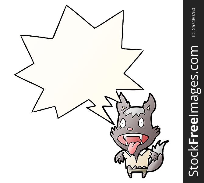 Cartoon Halloween Werewolf And Speech Bubble In Smooth Gradient Style