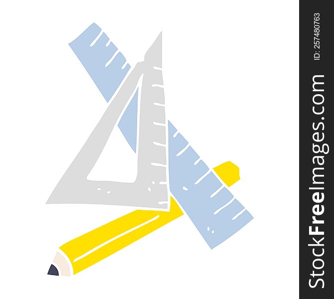 Flat Color Illustration Of A Cartoon Pencil And Ruler