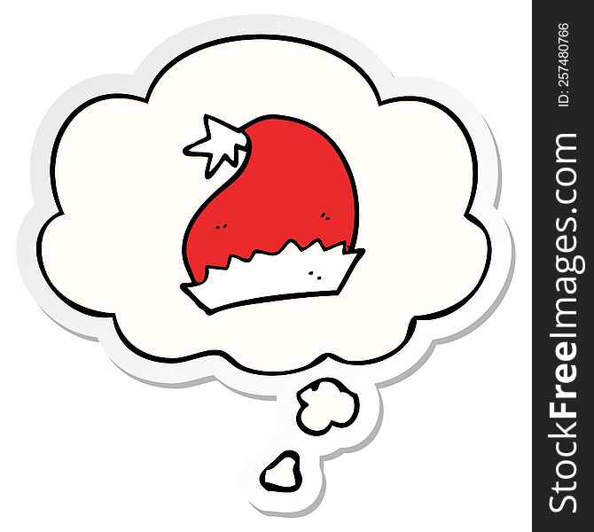 Cartoon Santa Hat And Thought Bubble As A Printed Sticker