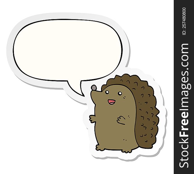 cartoon happy hedgehog with speech bubble sticker