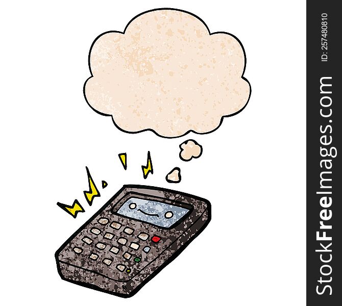 Cartoon Calculator And Thought Bubble In Grunge Texture Pattern Style