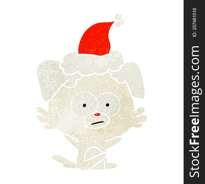 Nervous Dog Retro Cartoon Of A Wearing Santa Hat