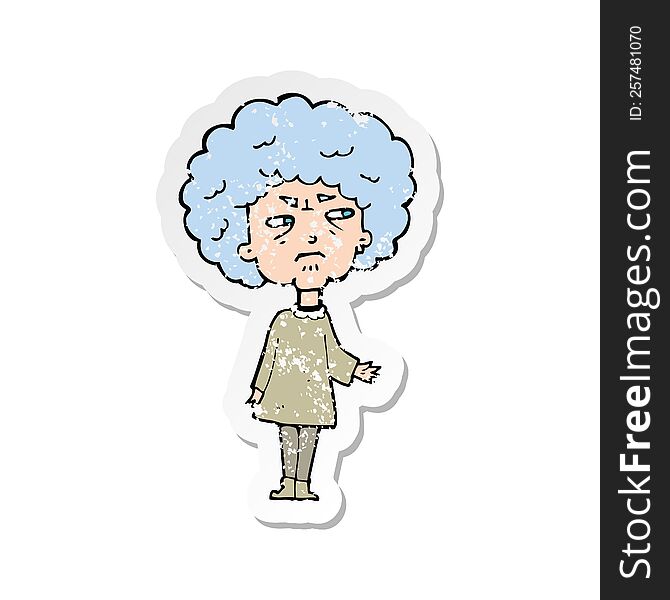 retro distressed sticker of a cartoon old lady