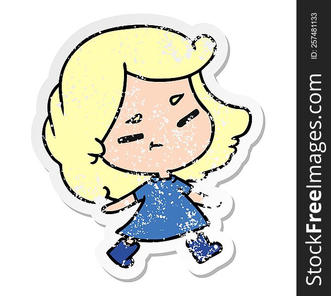 distressed sticker cartoon illustration of a cute kawaii girl. distressed sticker cartoon illustration of a cute kawaii girl