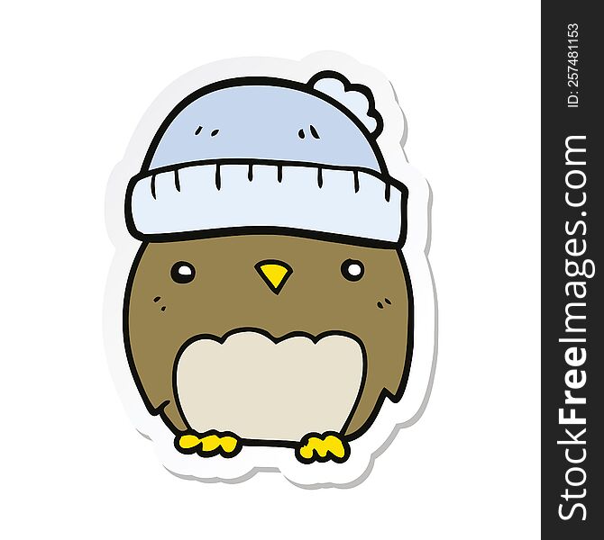 Sticker Of A Cute Cartoon Owl In Hat