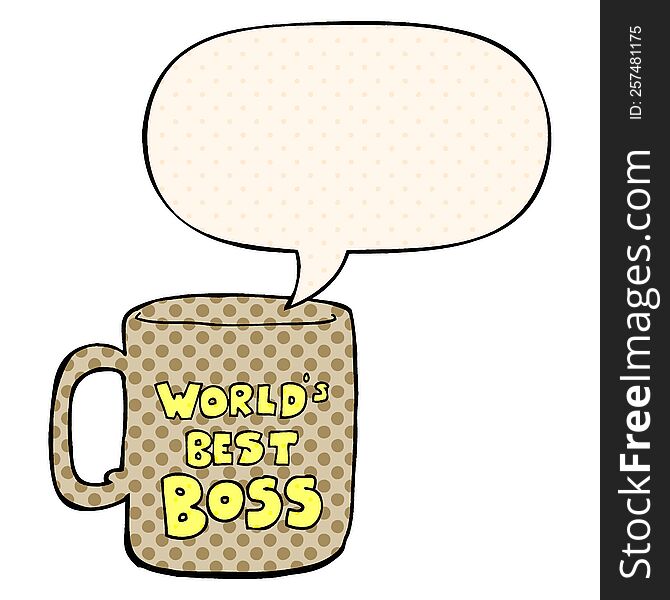 worlds best boss mug with speech bubble in comic book style