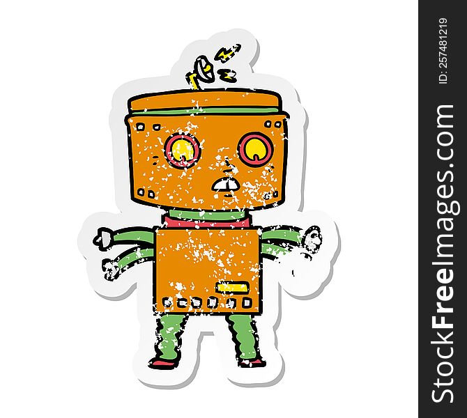 Distressed Sticker Of A Cartoon Robot