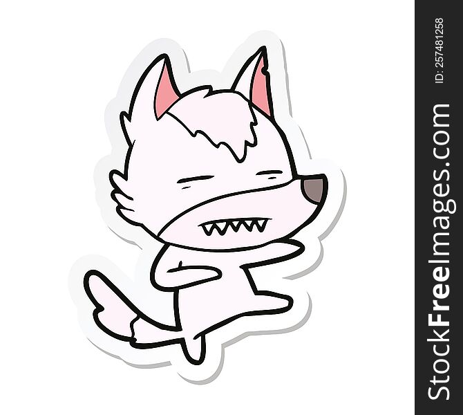 sticker of a cartoon wolf kicking