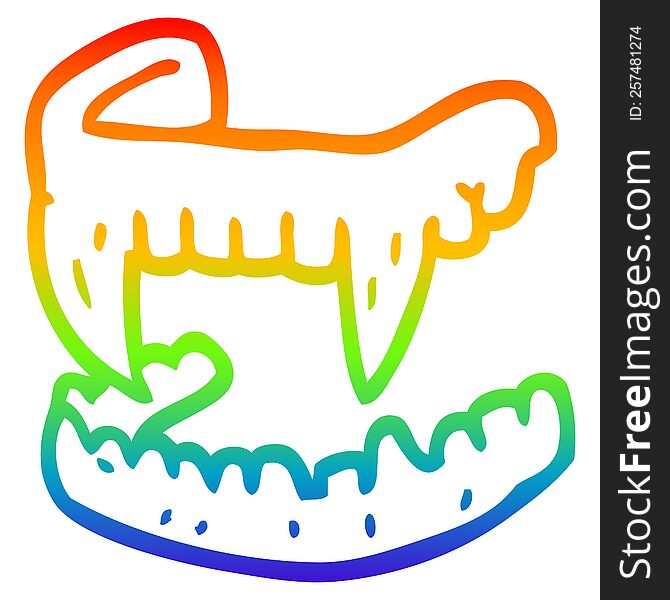 rainbow gradient line drawing of a cartoon vampire fangs